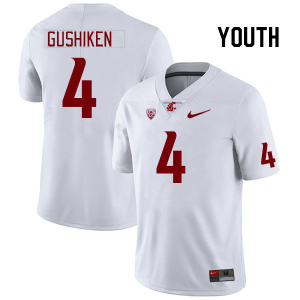 Youth #4 Kapena Gushiken Washington State Cougars College Football Jerseys Stitched Sale-White - Click Image to Close